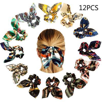 China Factory wholesale sweet fashion accessories big hair bow printing scrunchies soft hair ties hair scrunchies for sale