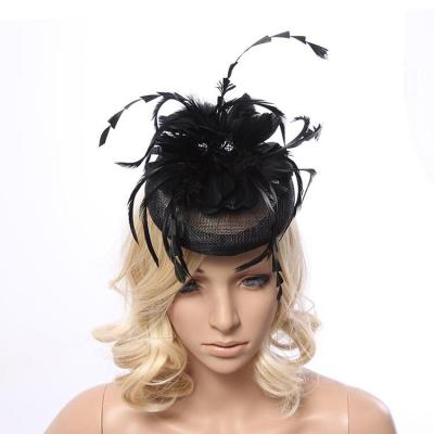 China Feather With Hair Clip Ladies Classic Black Feather Sinamay Fascinators for sale