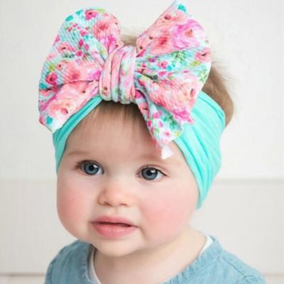 China Environmental friendly. Washable. Reusable. Simple Design Cute Nylon Baby Wide Headbands Soft Floral Print Bowknot Turban Children Elastic Headband for sale