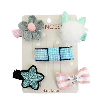 China Popular New Style Hir Clip Set 5pcs/set Cute Bow Flower Kids Baby Hair Clips for sale