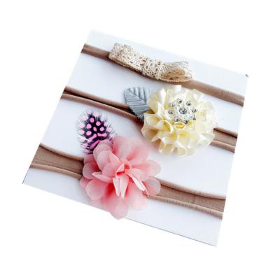 China Sweet Elegant Bow Baby Headband Costumes Lace Up Flower Headband 3 Pcs Sets for sale