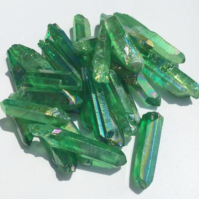 China Natural China Quartz Crystal Unpolished Green Point Titanium Coating Crystal For Decoration for sale