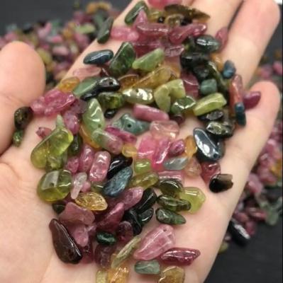 China China Wholesale Gemstone Crystal Tumbled Stone Polished Natural Rainbow Tourmaline Gravel With Holes for sale