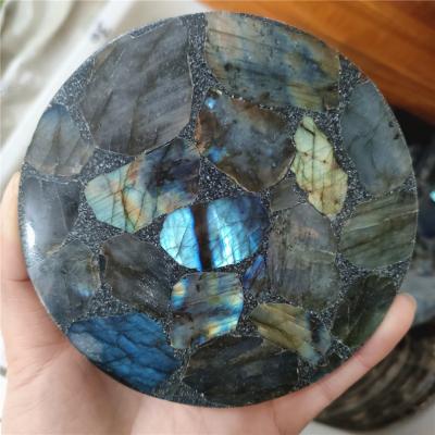 China China wholesale price 10.5-12cm natural labradorite stone cut big crystal slice flash for home decoration for sale