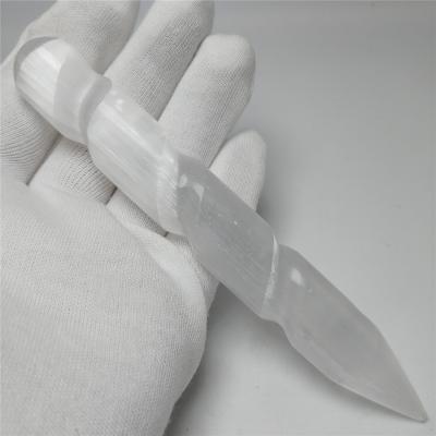 China China Wholesale Natural Magic Healing Magic Wand Massager High Quality White Crystal Quartz Gypsum Wand With Point For Massage Body for sale