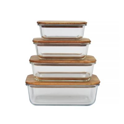 China Best Viable Selling High Borosilicate Glass Lunch Box With Acacia Lid Glass Food Container for sale