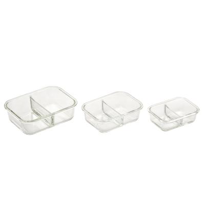 China Wholesales 1500ml/1040ml/630ml/370ml Viable Rectangular Separation Glass Food Container Customized Lid for sale