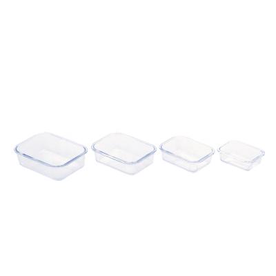 China Hot Sales 370ml/640ml/1040ml/1520ml Rectangle High Borosilicate Glass Food Container Customized Viable Lid for sale