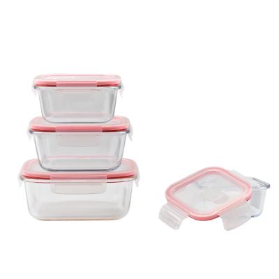 China 1100ml 750ml 500ml 300ml High Borosilicate Glass Food Container Viable White Seal Lid With Air Hole for sale