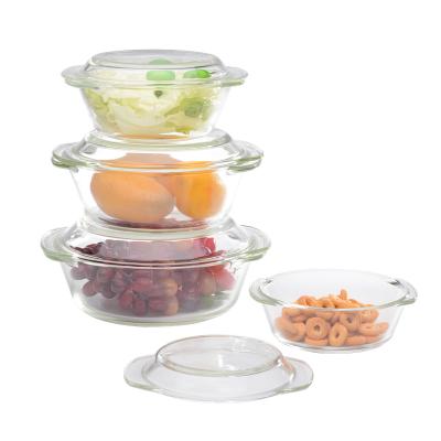 China High quality1950ml 1500ml 950ml 650ml High Vivid Round Borosilicate Glass Bowl Food Container With Glass Lid for sale