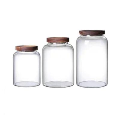 China 3000ml 2000ml 1250ml High Viable Wide Mouth Borosilicate Glass Food Storage Jar woth Acacia Lid for sale