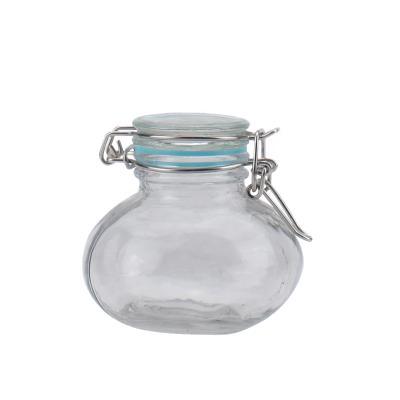 China Hot Selling Viable 90ml 100ml 150ml 180ml Round Small Storage Jar Spice Jar Candy Glass Jar With Clip Glass Lid for sale