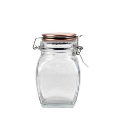 China Hot Selling Viable 350ml 300ml 250ml Round Small Storage Jar Spice Jar Candy Glass Jar With Metal Clip Lid for sale