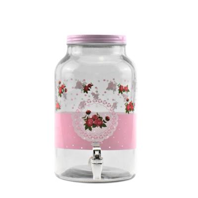 China 5500ml Pink Sustainable Decal Square Glass Beverage Juice Dispenser With Canister Lid for sale