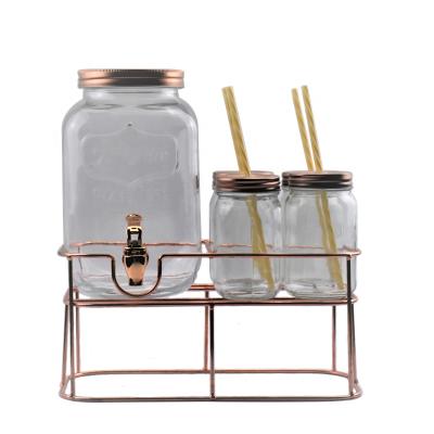 China Viable hot sale suit 4L juice dispenser canister glass lid with mason jar and color glass holder for sale