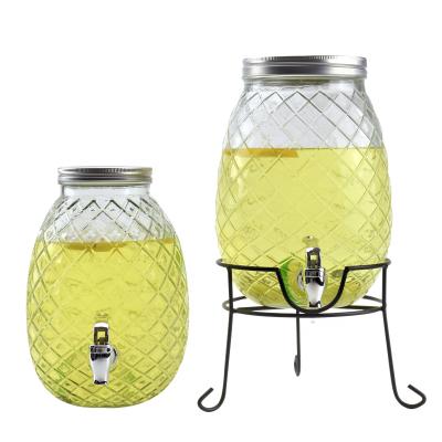 China Viable Hot Sales Pineapple Shape Transparent Beverage Drinks Glass Juice Dispenser With Canister Lid And Tap for sale