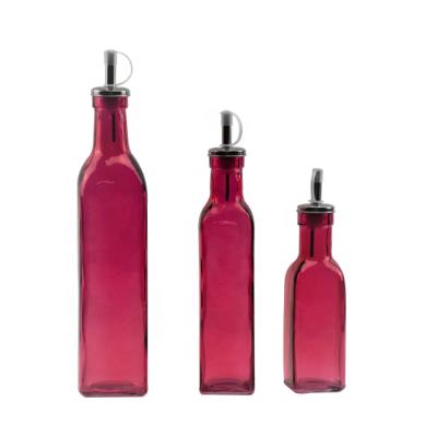 China 170ml/250ml/520ml Viable Red Glass Spice Jar Oil Bottle With Oil Dispenser for sale