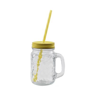 China Freshness Preservation Factory Supplier 400ml Wide Mouth Clear Glass Mason Jar With Straw For Cold Drinking for sale