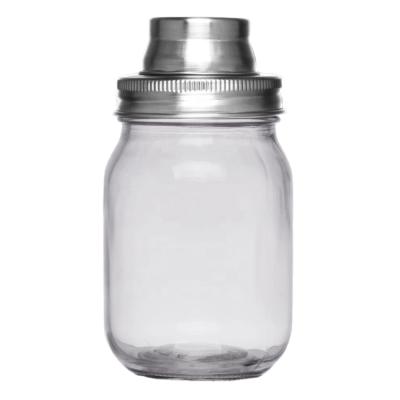 China Wholesale CLASSIC 450ml 14oz Drinks Glass Iced Mason Jar With Metal Shaker On Top for sale