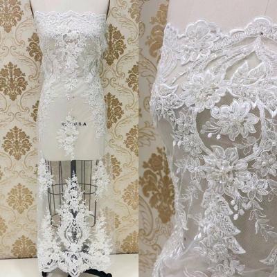 China Viable ready for shipping! Running ! ! ! Newest bridal lace sequins with flower Tulle beaded net fabric wedding dantel embroidery for sale