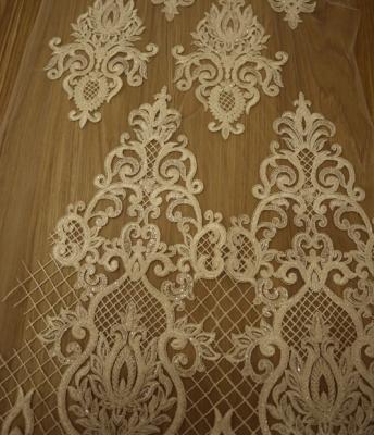 China Viable Elegant High Quality Heavy Bead Mesh Embroidery Lace Fabric For Wedding Dress / Large Toiletry for sale