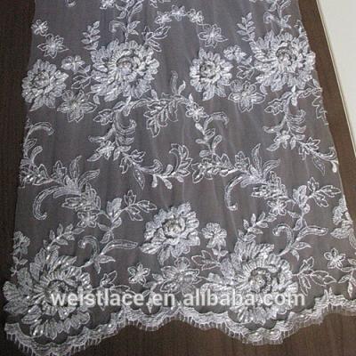 China Viable Embroidery African Lace For Wedding , Tulle Guipure With Beading And Crystal For Bridal Dress Fabrics for sale