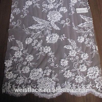 China Viable Embroidery Wedding Lace Fabrics, Sequin Bead Lace For Bridal/Party, African Crystal Tulle Fabrics for sale