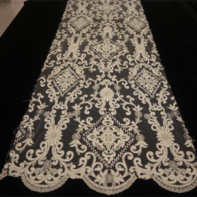 China Sustainable Product Type Of Lace And Classic Handmade Beaded African Tulle Lace Fabric With Strings And Sequins for sale