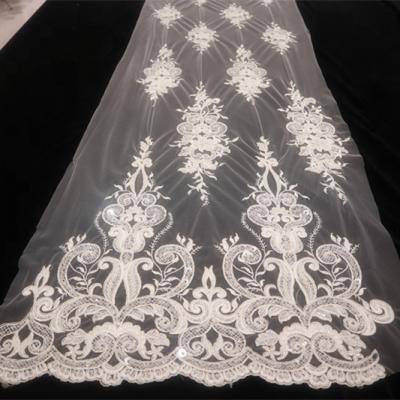 China Viable Handmade African Beaded Embroidery Fancy Factory Tulle Bridal Lace Fabric With Strings And Sequins for sale