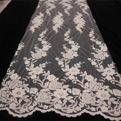 China 100% Polyester Material Lace Sustainable Product Type Handmade Beads Tying Embroidered Bridal Lace dantel for sale