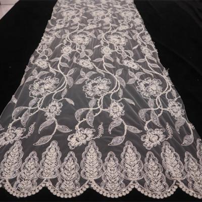 China Viable Fashionable Shiny Sequins and Beads Embroidered African Bridal Net Lace Tying Fabric for sale