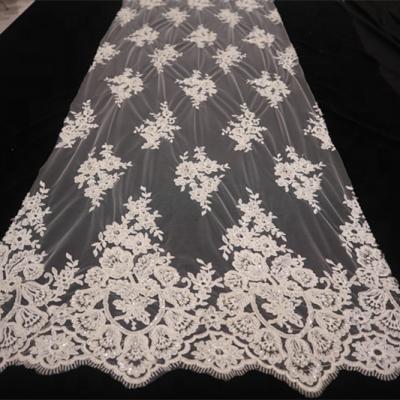 China Ankara vintage sustainable sequins embroidered lace fabric with beads and handwork strings for sale