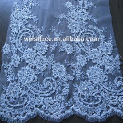 China Sustainable Flower Lace With Pearl Beads Embroidery Lace Fabrics Elegant Turkey Lace Applique for sale