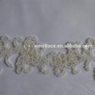 China Full viable floral embroidered trim wholesale/3d lace trim /bridal lace trim /bridal pearl lace trim in patches for sale