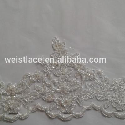 China 2018 viable new design for bridal lace/lace fabric trimming suppliers/silver tied wide chinlon lace for sale