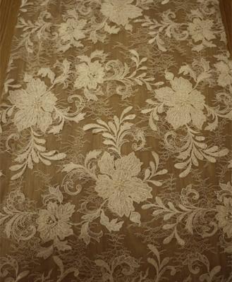 China Sustainable Luxury Design France Lace All Over Flower Heavy Hand Beaded Embroidery Bridal Lace Fabric for sale