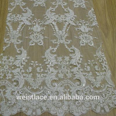 China Sustainable lace fabrics from France, beaded embroidery dress, korean bridal tulle, african style dantel for sale