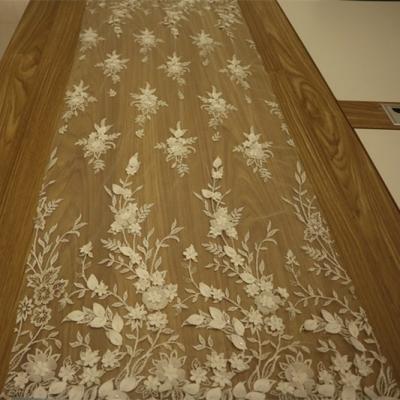 China Sustainable High Quality Handmade Floral 3D Flower Embroidered Bridal Lace Fabric for sale