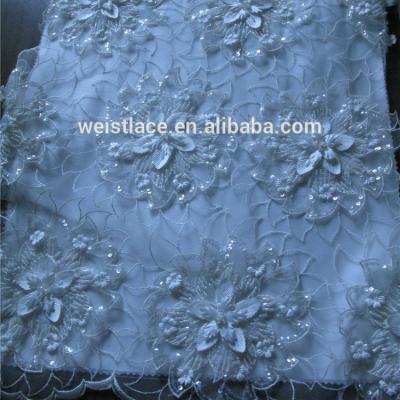 China Sustainable 3D Lace Fabric With Sequin And Bead Flower Wholesale Lace For Wedding Dress for sale