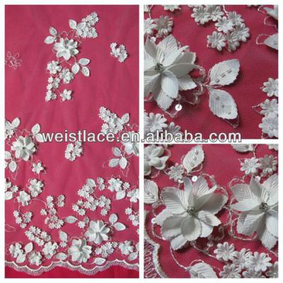 China Newest Sustainable 3D Lace Satin Applique Flower On Fabric Bridal Wedding Dress Lace Design for sale