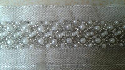 China Handmake Viable 100% Pearl Trim Lace Trim Wedding Beaded Belt For Ladies Salwar Kameez Design for sale