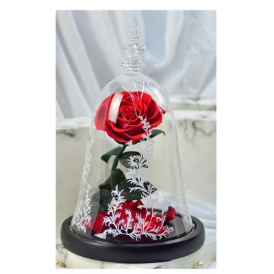 China New Products Natural Valentine's Touch 2020 Gift Long Stem Eternal Flowers Preserved Forever Roses In Glass Dome for sale