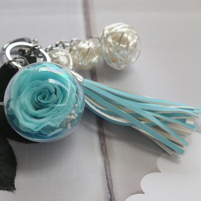 China Celebration Grade Superior Quality Eternal True Touch Key Chain During Flower Key Chain Forever Preserved Ball-Flowers for sale