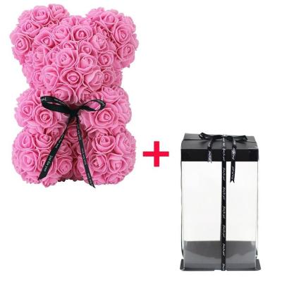 China 2021 Wedding Valentines Day Gift Rose Teddy Bear Soap Flower Foam Rose Bear With Plastic Box for sale