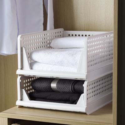 China Foldable household finishing large storage basket, multi-functional plastic folding clothes and sundries, wardrobe drawer sto posed type for sale