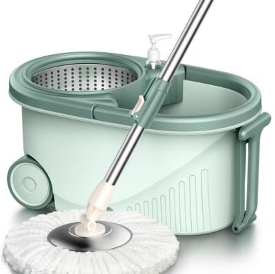 China Squeeze Hand Free Spin Mop Bucket With Stainless Steel Stretch Handle Wet Dry Floor Cleaning 360 Rotating Heads for sale