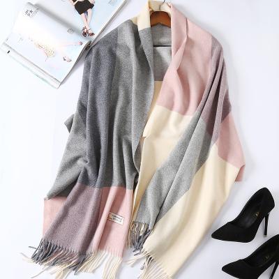 China 2021 antibacterial autumn and winter women and men new yarn dyed cashmere scarf wool lattice thicken warm Korean long shawl scarf for sale