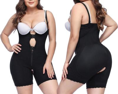 China Antibacterial Women Zipper 3 Hooks Full Waist Slimming Wear Body Shaper Shapewear With Open Crotch for sale