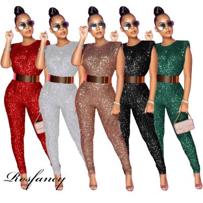 China 2022 New Arrival Fashion Breathable Designer Jumpsuit Bodycon Sleeveless Luxury Sequins Slim Rompers Women Jump Suits Elegant Overalls for sale