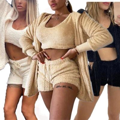 China 2021 Winter New Arrivals Women's QUICK DRY Women's Plush 3 Piece Loungewear Set Creams Lounge Wear for sale